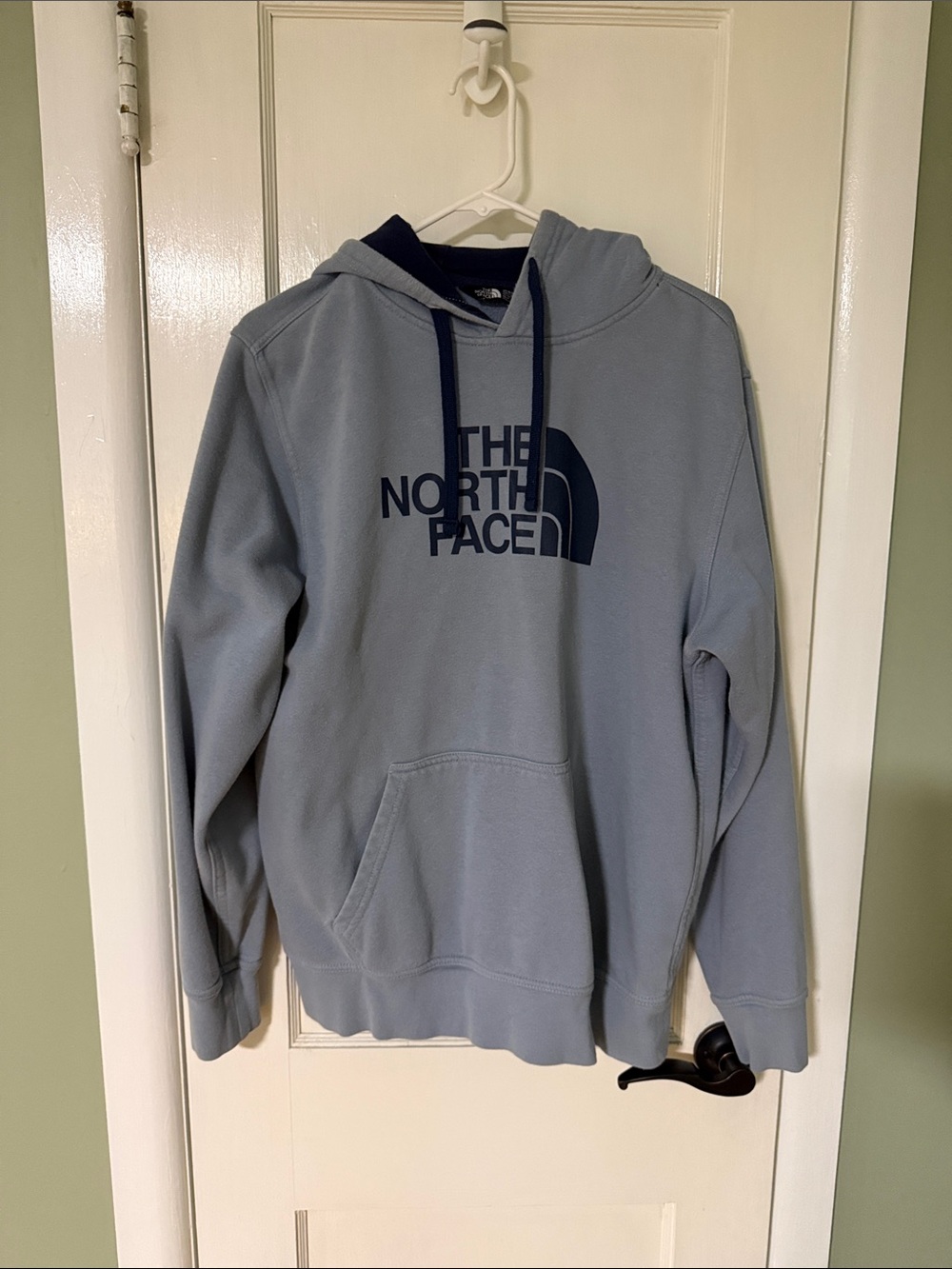 The North Face Light Blue Crewneck Pullover with Navy Logo